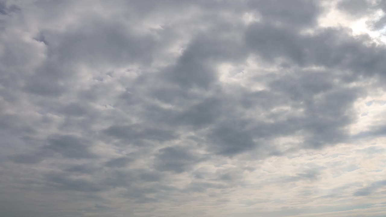 日落天空的时间流逝展示不断变化的多云全景。多云的地平线勾勒出黄昏，突显出天气的动态变化。逐渐多云的转变捕捉到了日落时雷云的威严视频素材