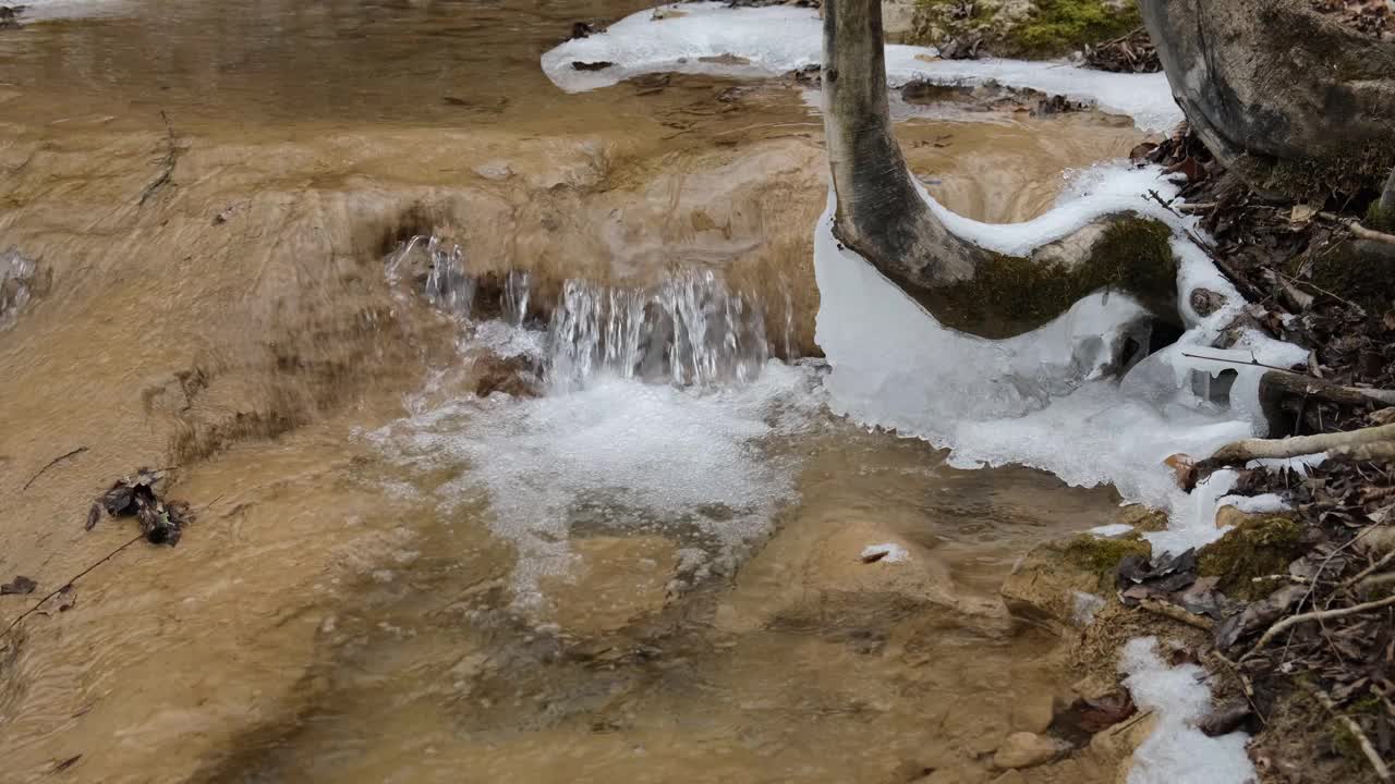 冰柱雪河特写视频素材