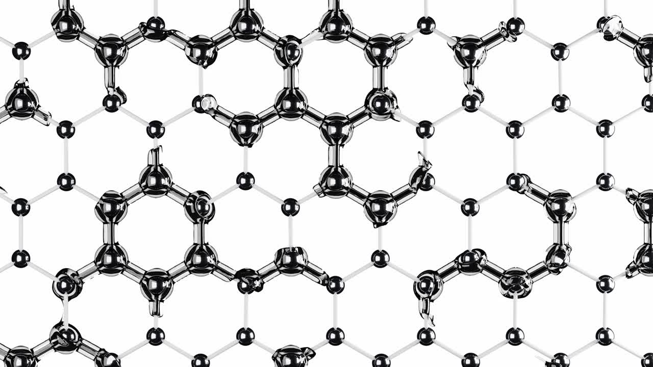 环尺纳米材料，网状，分子六边形结构，玻璃液体中分子的蜂窝状连接，抽象的高科技设计视频素材