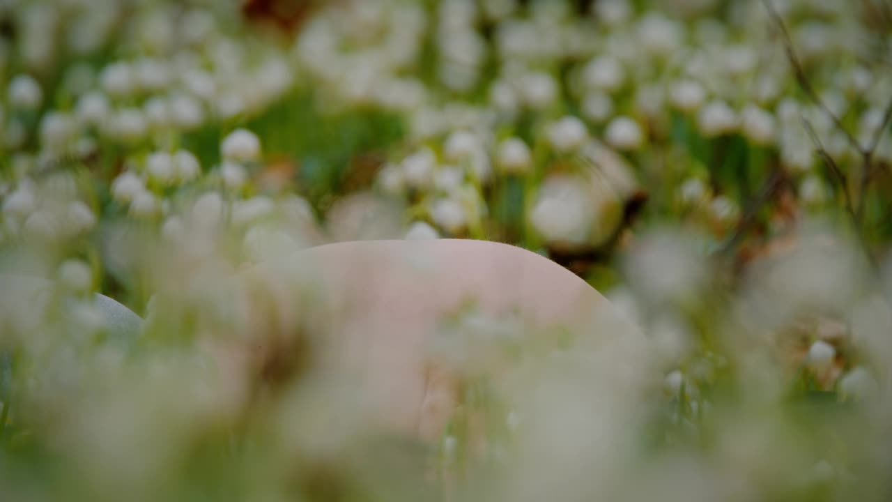 孕妇在雪花莲花中揉着肚子视频素材