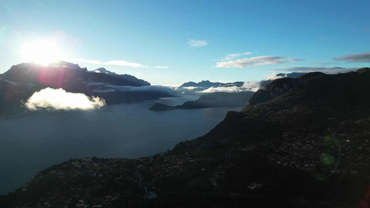 意大利空中科莫湖的阳光和宁静的水面视频素材