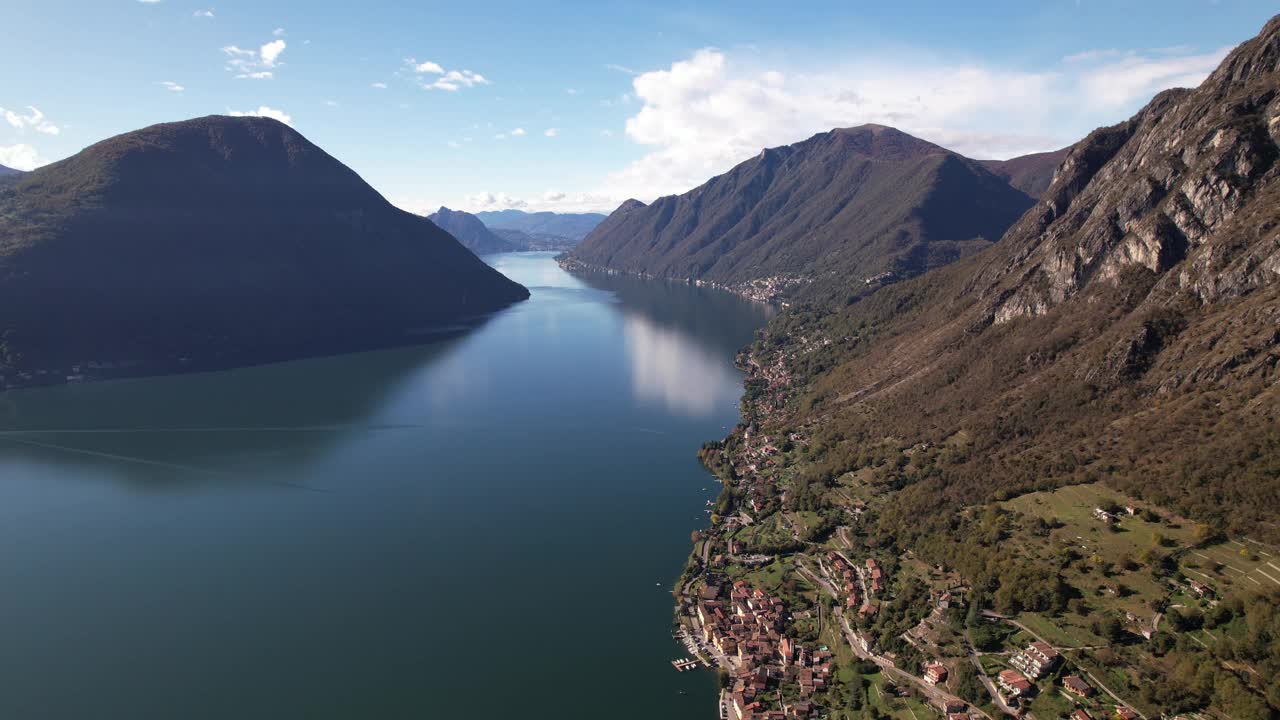 科莫湖，意大利，坐落在雄伟的山脉宁静的景色视频素材