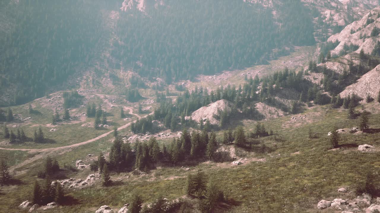 山坡上绿树成荫的雄伟山脉视频素材