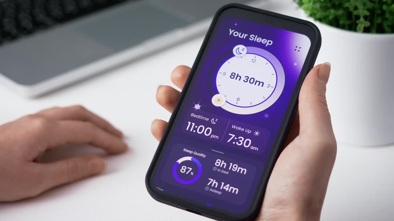 使用诊断应用程序，分析深度睡眠、浅睡眠和快速眼动睡眠数据，以确定其质量和数量。视频素材