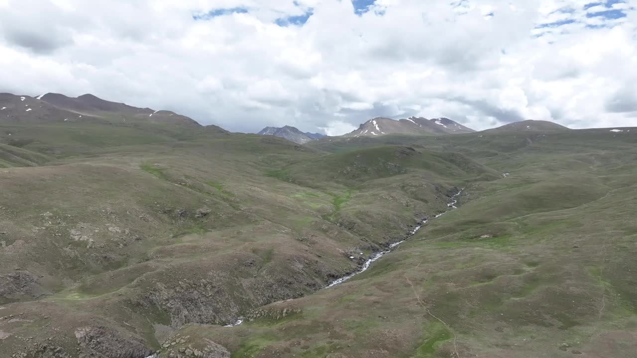 蜿蜒的河流穿过Deosai Skardu山谷，巴基斯坦-航拍视频素材