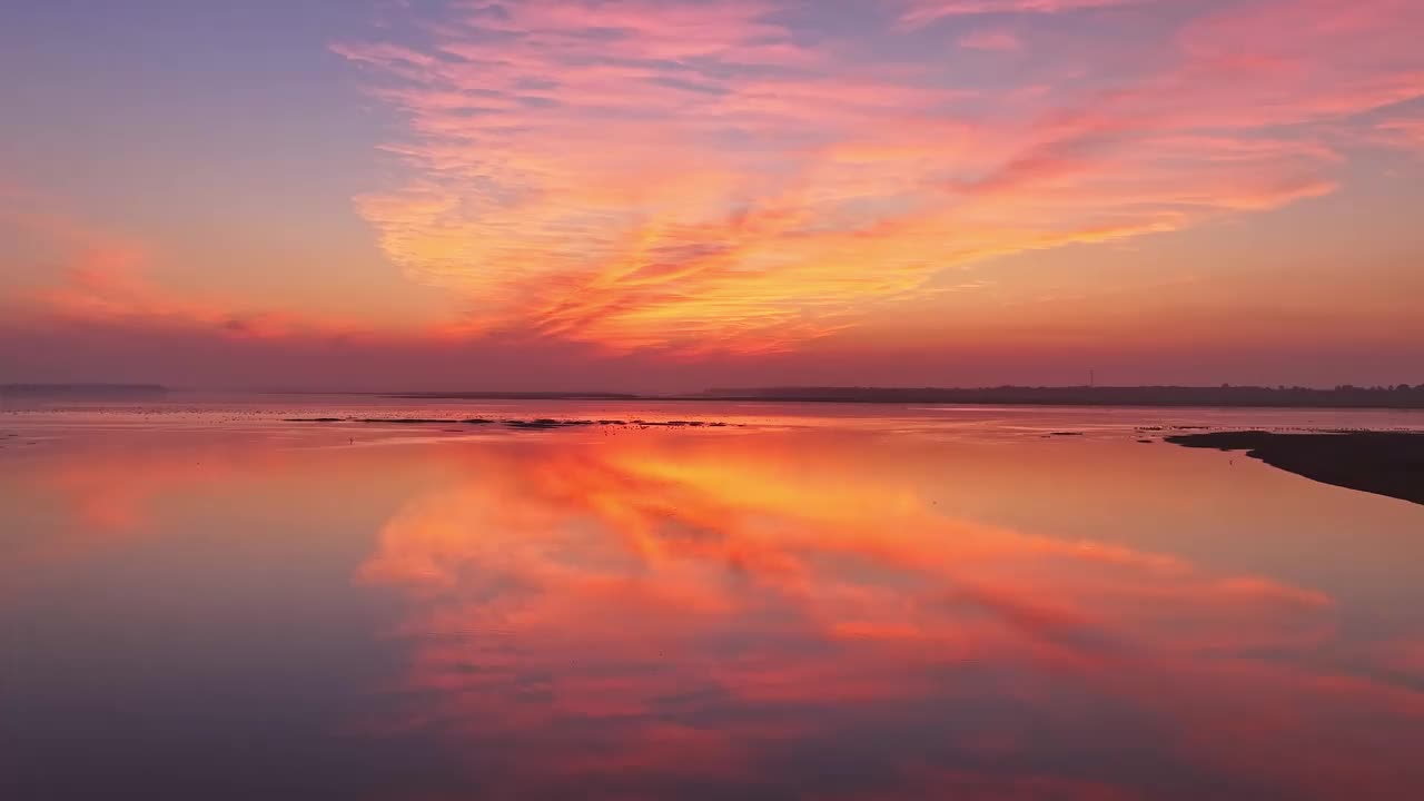 美丽的夕阳，湖中的大雁视频素材