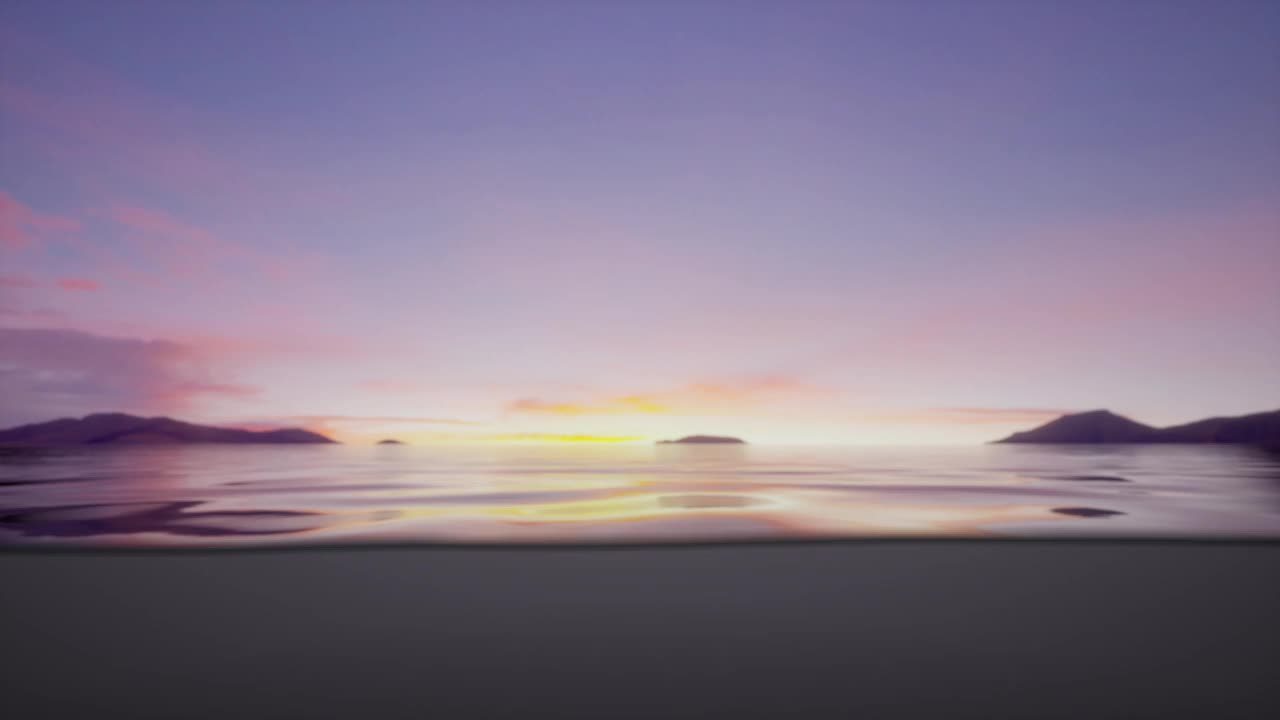 太阳正落在水面上，背景是山脉视频素材