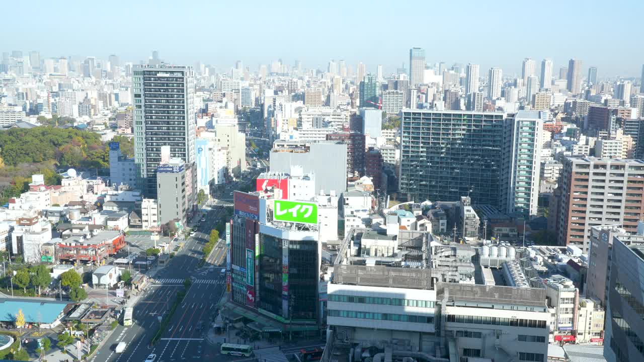 延时摄影:从日本的安野春景鸟瞰大阪市视频素材