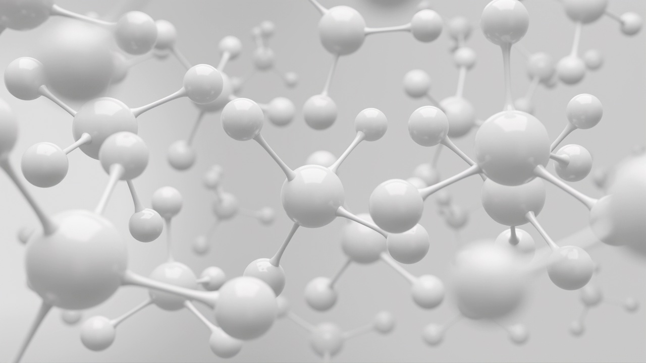 白色的分子或原子，结构简洁，适合科学或医学背景。视频下载