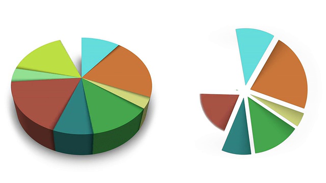 动画饼图，八个部分。四个版本。哑光。视频素材