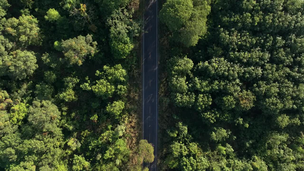 无人机鸟瞰图驾驶穿过山路日落视频素材