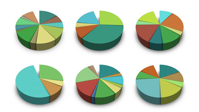 动画饼图，12个版本。2 d和3 d。哑光。视频素材