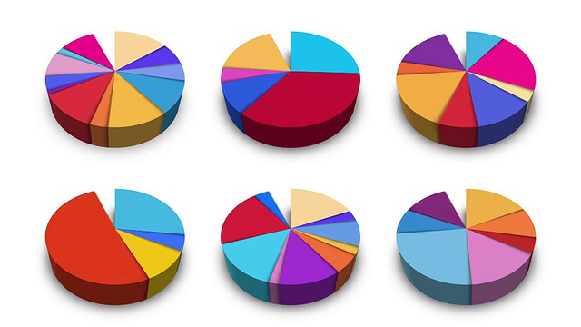 动画饼图，12个版本。2 d和3 d。哑光。视频素材