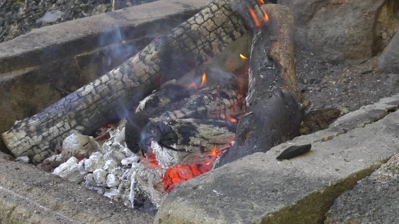 在热煤上煎肉和香肠视频素材