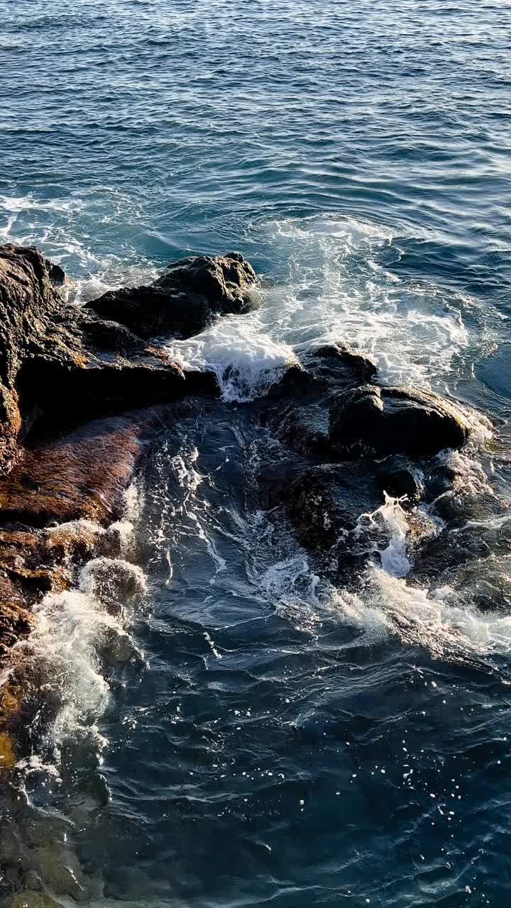 葡萄牙马德拉岛，海浪拍击岩石视频素材