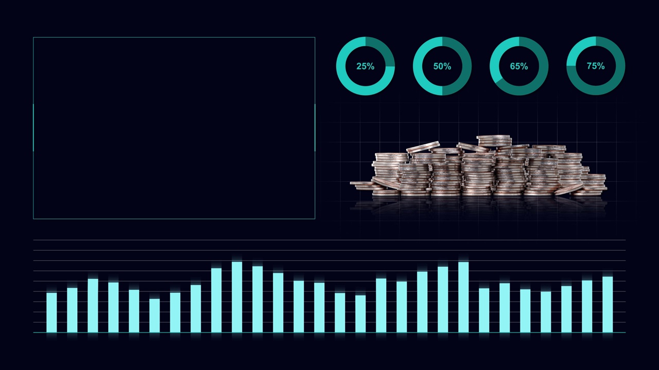 经营理念与图表和成堆的硬币。视频下载