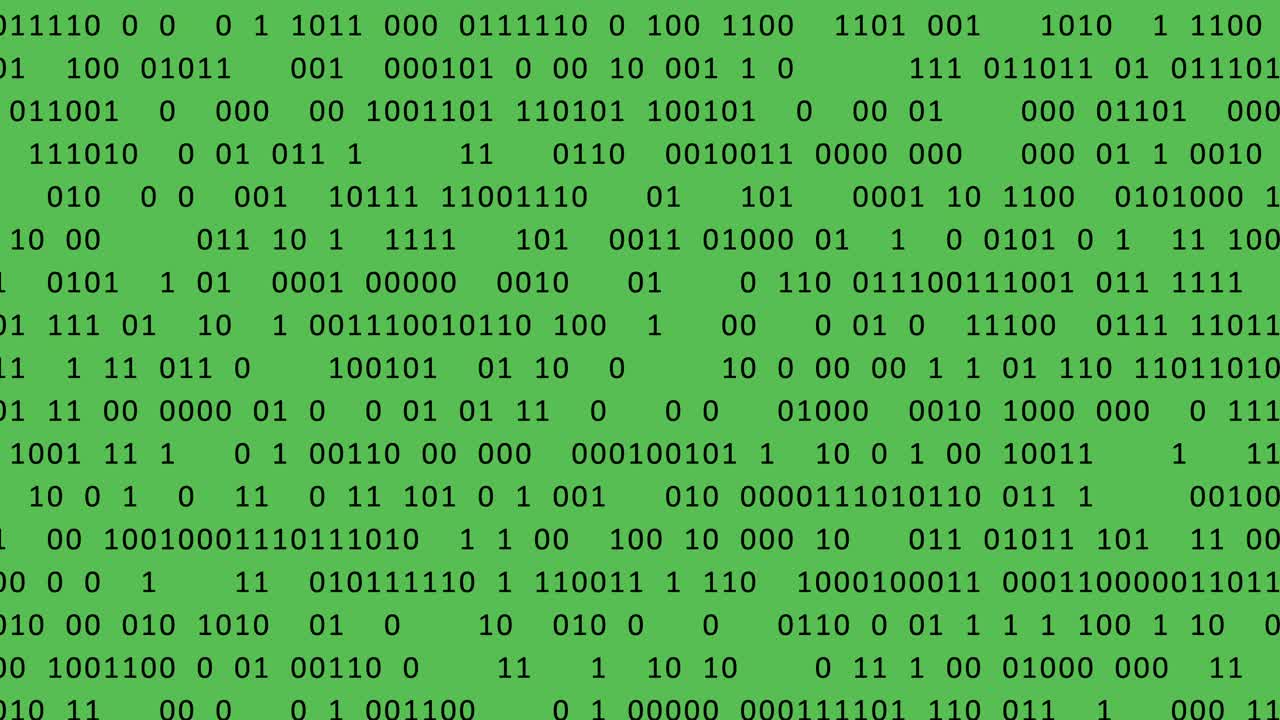 数字计算机屏幕上绿色屏幕上黑色的数据和二进制数。视频下载