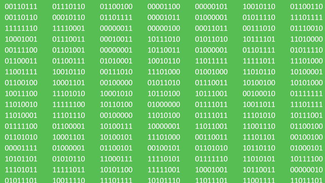 二进制数字动画与绿色屏幕背景。视频下载