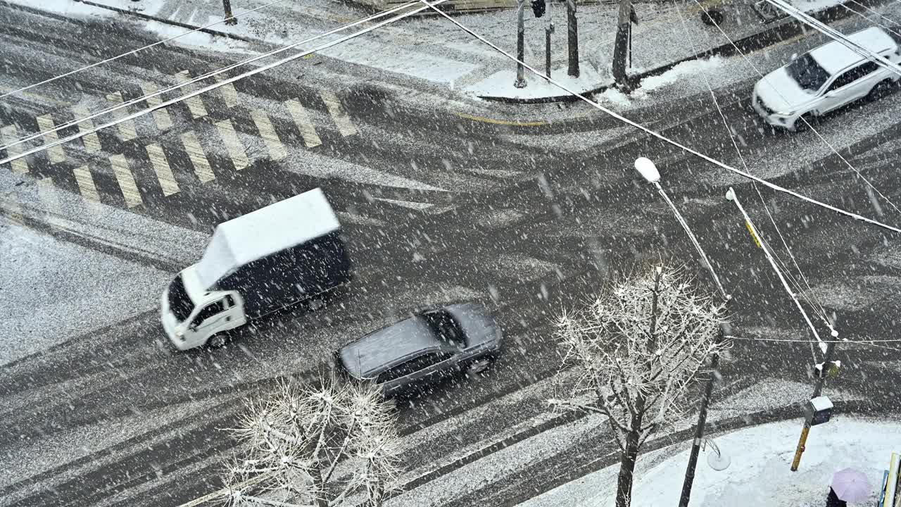 下大雪的韩国首尔市景视频素材