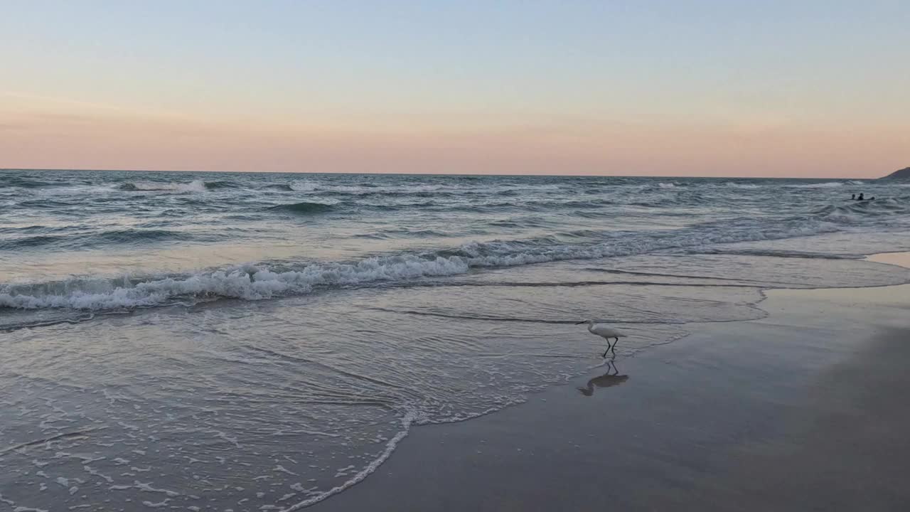 日落时宁静的海滩波浪视频素材