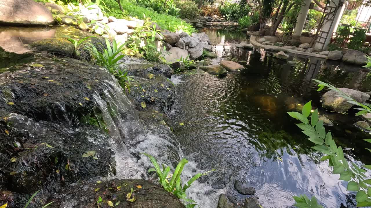 宁静花园瀑布景视频素材