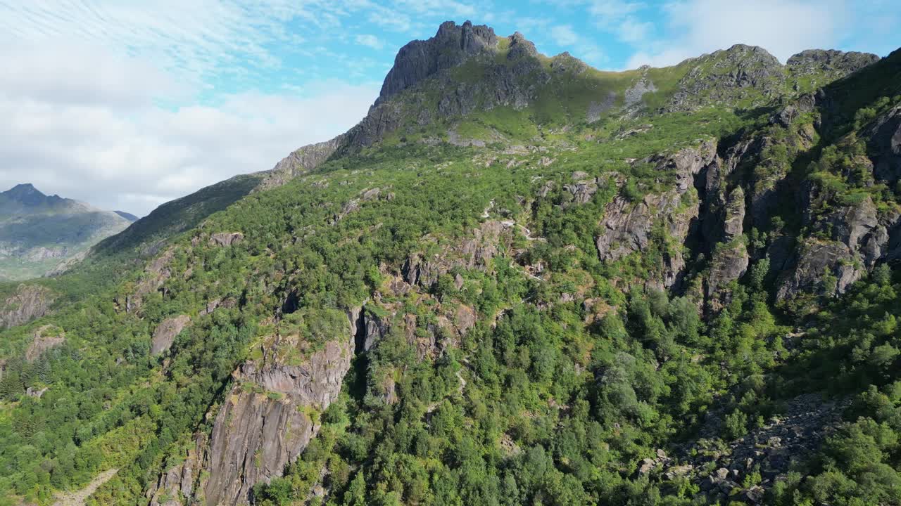 罗弗敦群岛的山地景观在斯沃尔瓦尔，挪威-空中4k倾斜视频素材