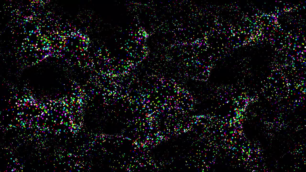 彩色粒子波运动图形与纯黑色背景视频素材