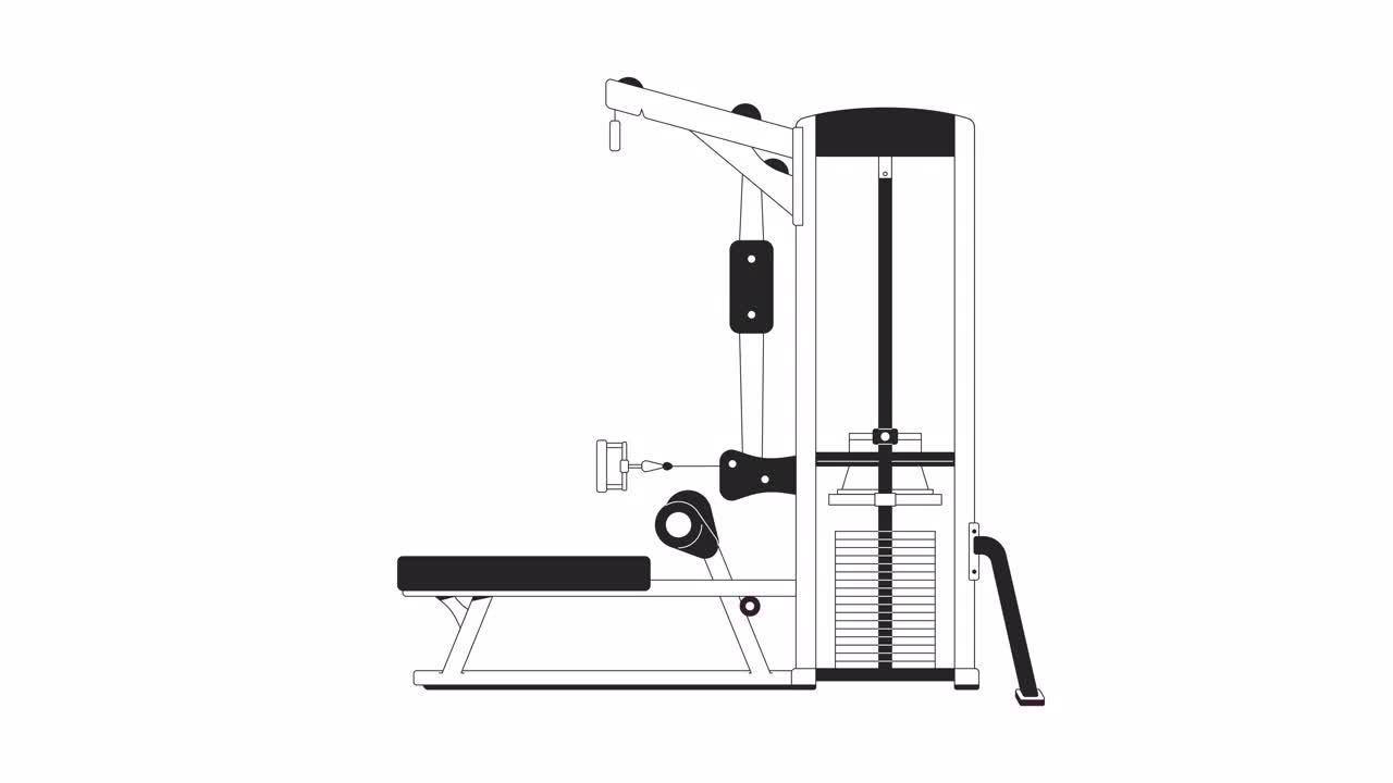 坐姿电缆排机在动作中bw轮廓二维物体动画视频素材