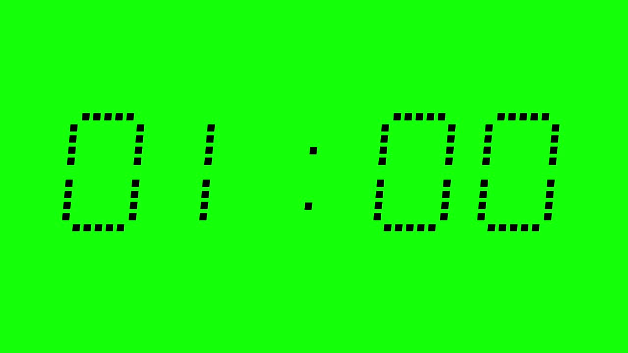 在绿色屏幕上从一分钟倒计时到零。以双倍速度运行，可以很容易地放慢速度。视频下载