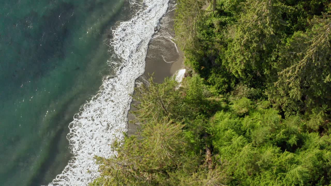 神秘海滩瀑布与波浪/温哥华岛，不列颠哥伦比亚省视频下载