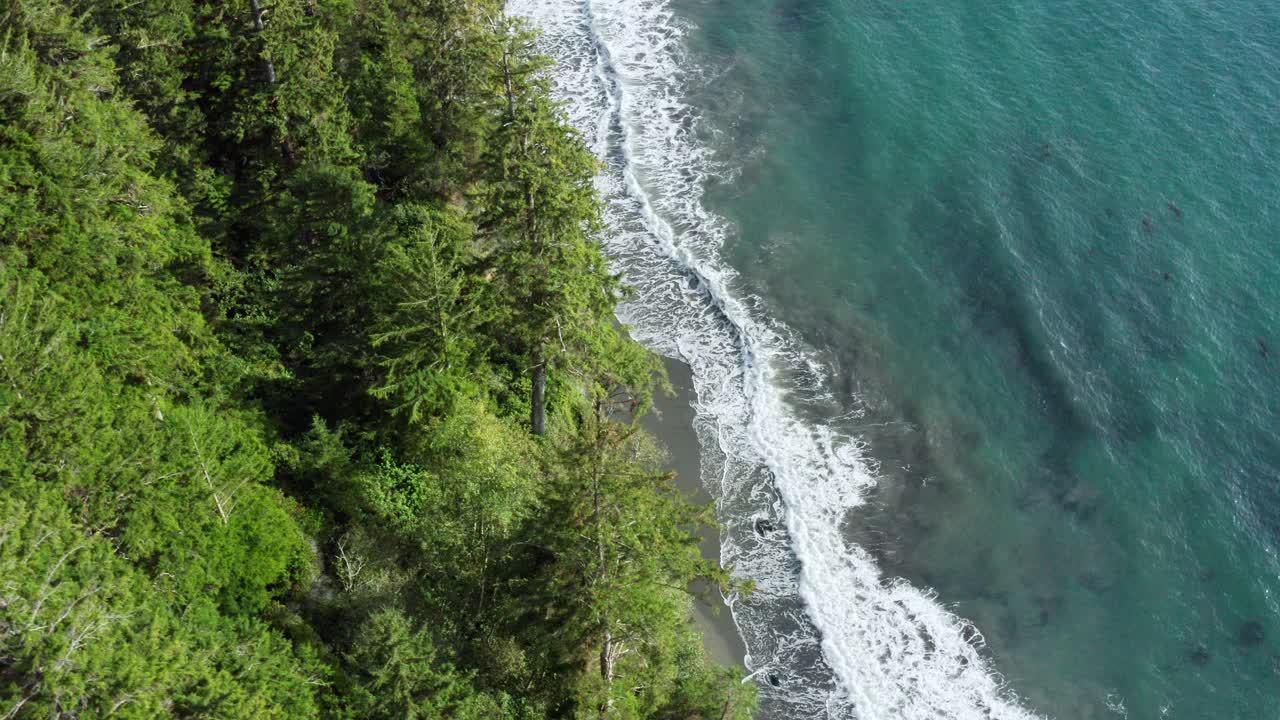 神秘海滩瀑布与波浪/温哥华岛，不列颠哥伦比亚省视频素材