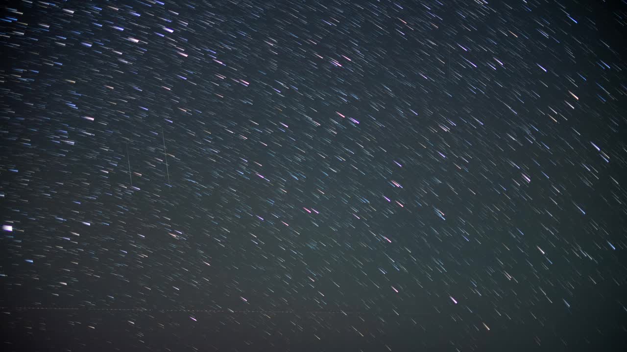 双子流星雨拍摄下的夜间星尾运动。视频素材