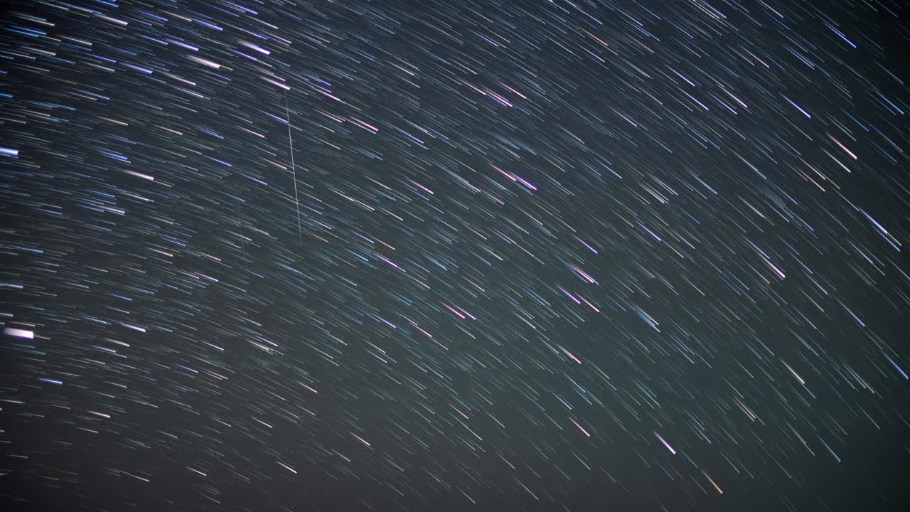 双子流星雨拍摄下的夜间星尾运动。视频素材