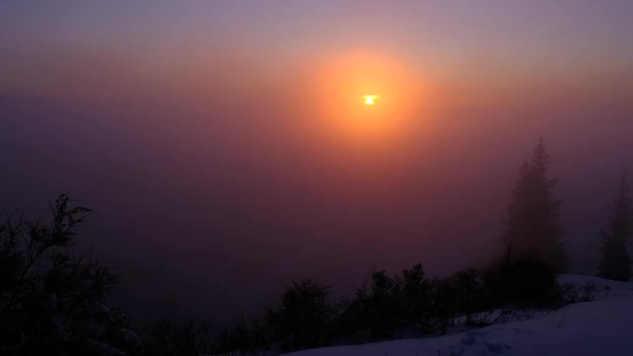 山，森林，雾，太阳，日落视频下载