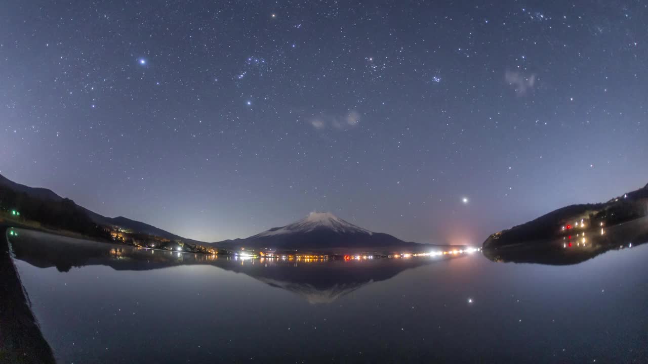 冬天的星空山中湖水面上反射出的延时视频下载