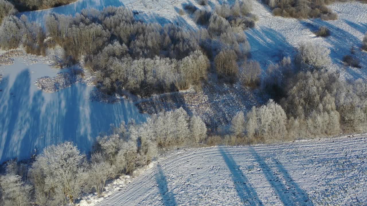 霜冻的冬天时景观，架空视频素材