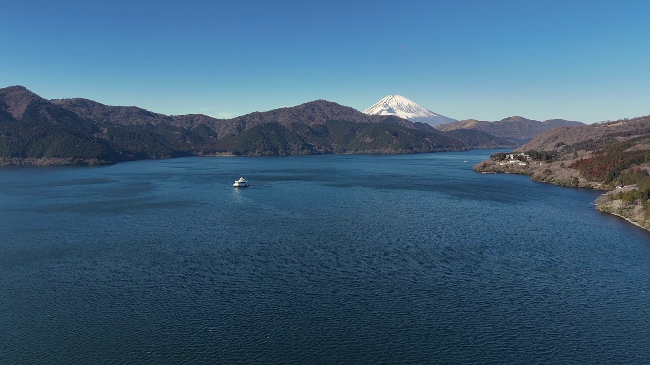 阿士湖和富士山鸟瞰图视频素材