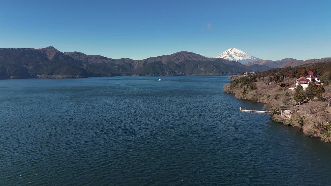 阿士湖和富士山鸟瞰图视频素材