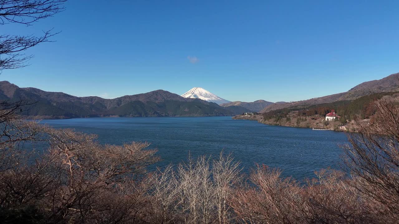 阿士湖和富士山鸟瞰图视频素材