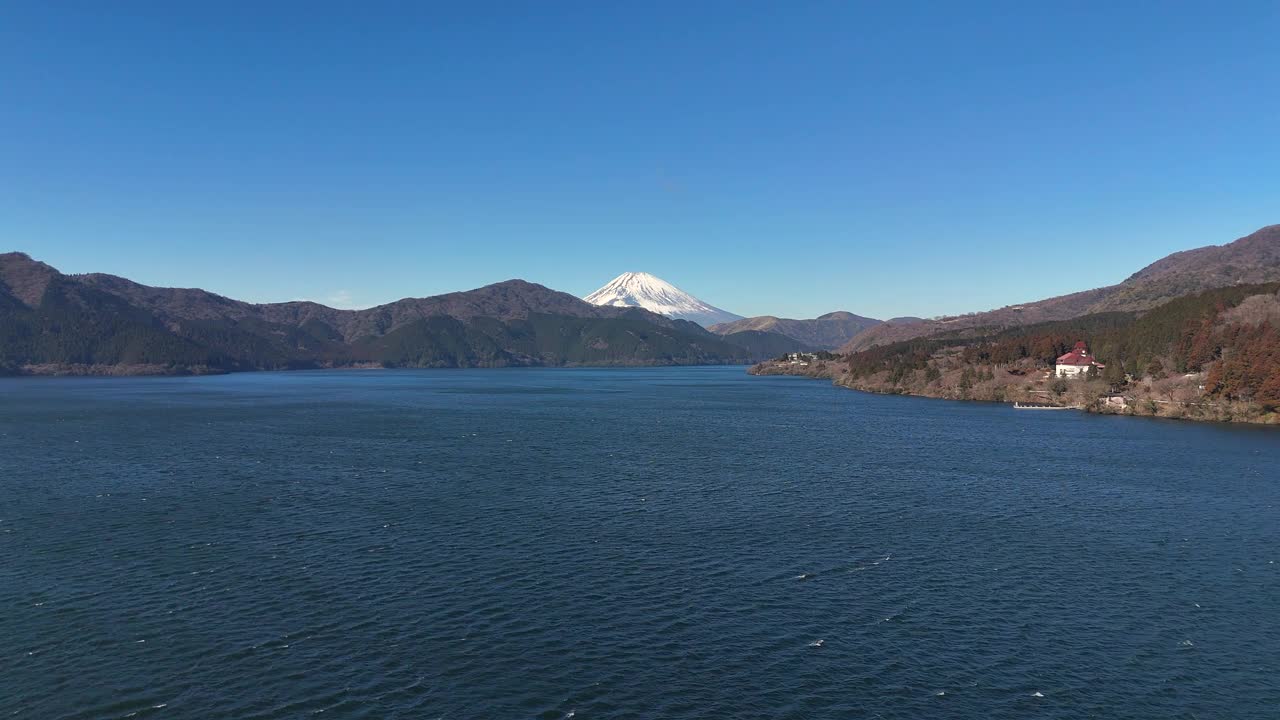 阿士湖和富士山鸟瞰图视频素材