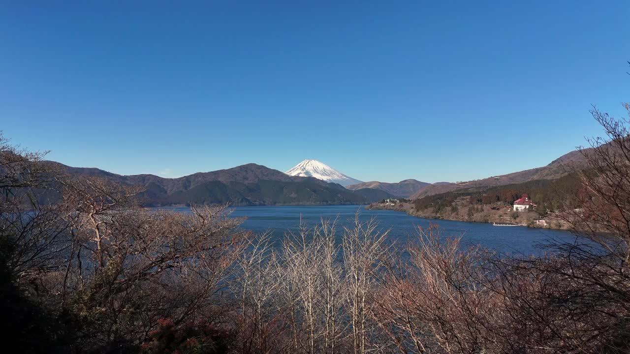 阿士湖和富士山鸟瞰图视频素材