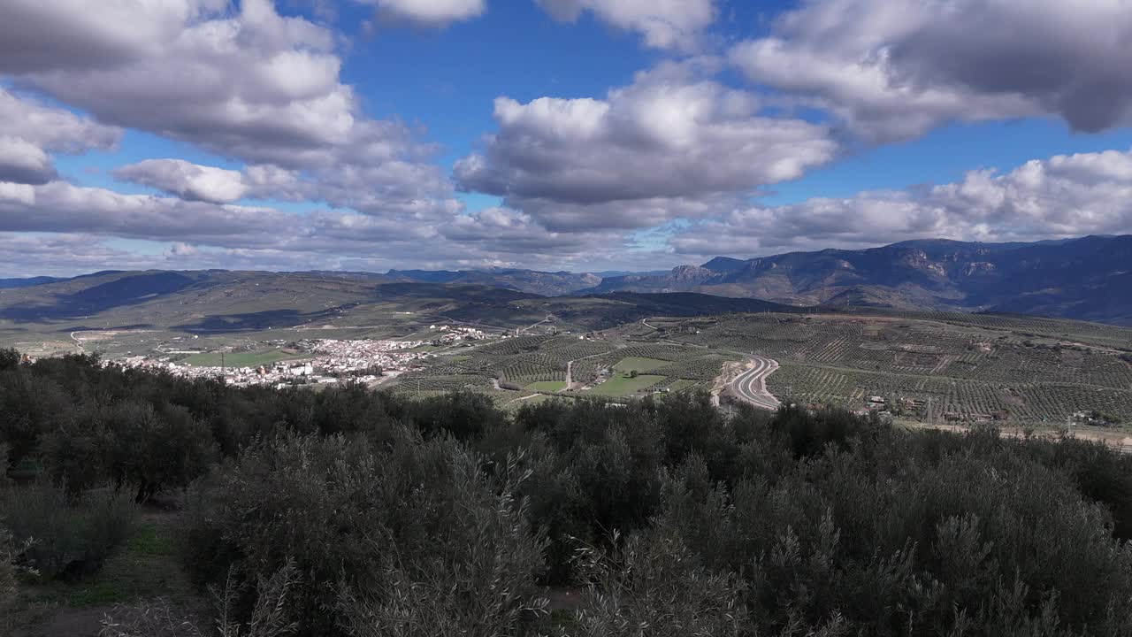 Villanueva del Arzobispo市俯瞰安达卢西亚的城市、景观、田野、农业、橄榄种植视频下载