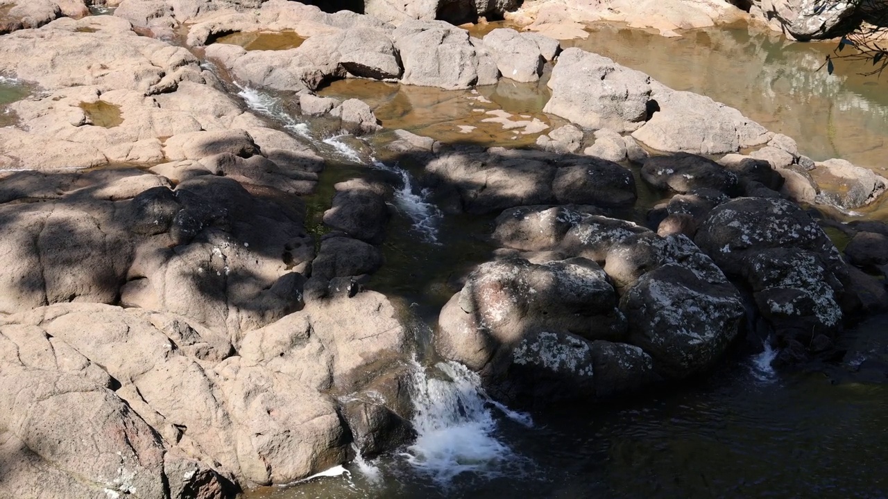 水流过岩石河床视频素材