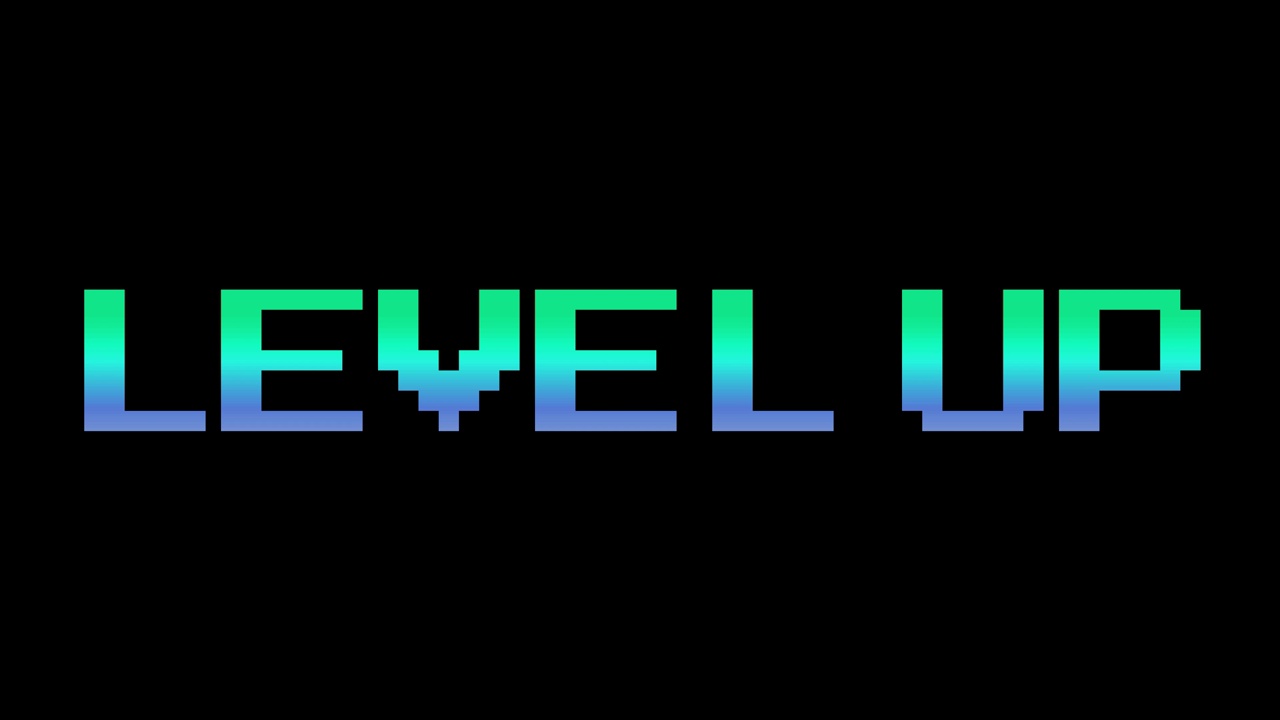 单线“LEVEL UP”，蓝色渐变，轻轻旋转和晃动视频素材