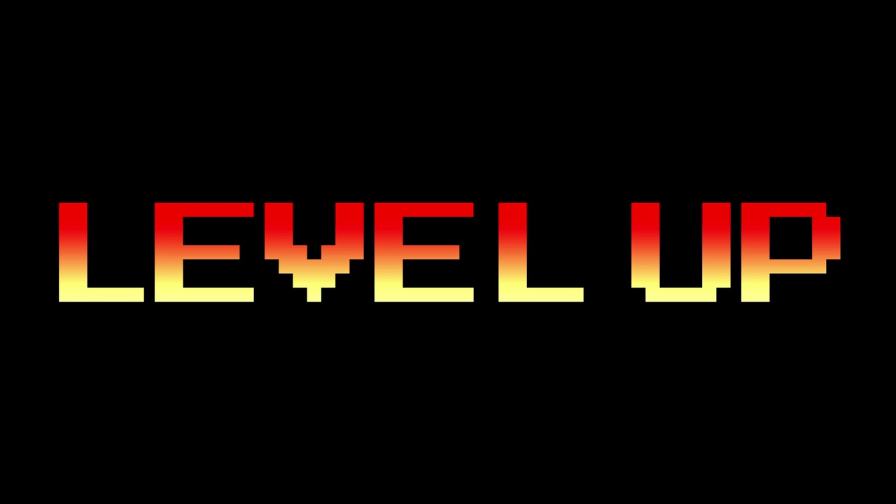 单行“LEVEL UP”，红色和橙色渐变，轻轻旋转和晃动视频素材