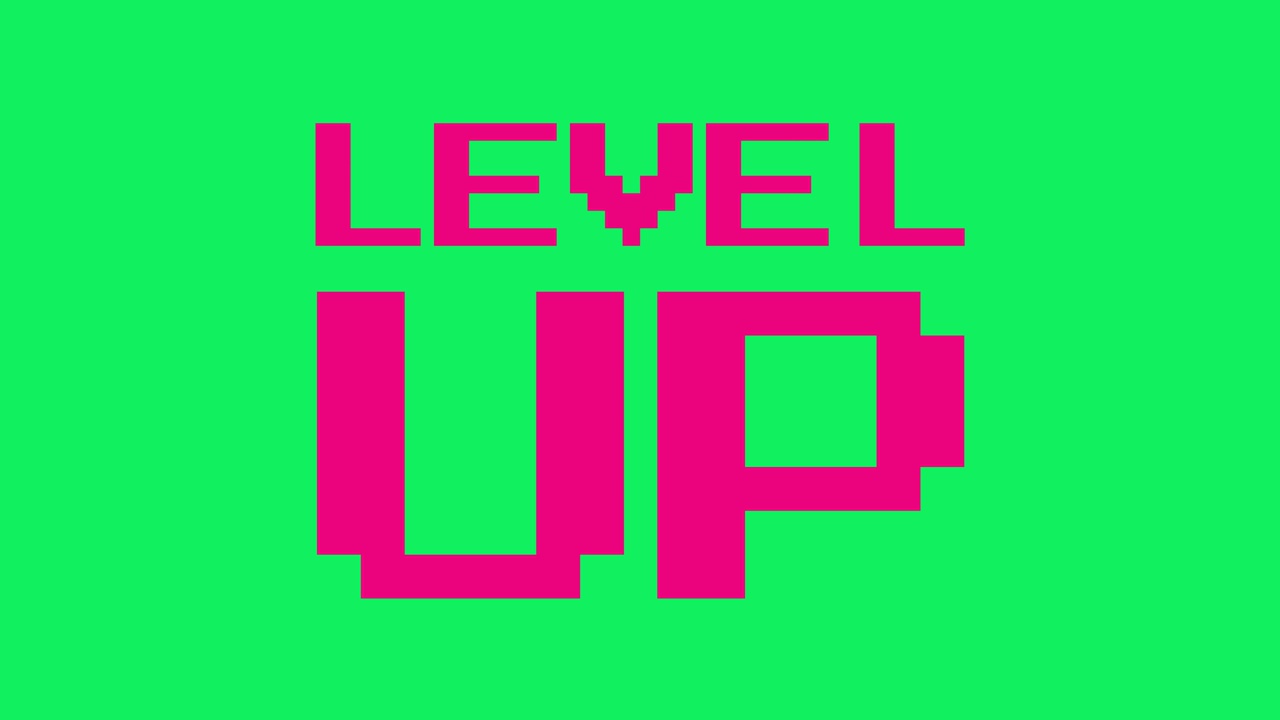 双线“LEVEL UP”在一个mootone的颜色，旋转和轻轻摇晃视频素材