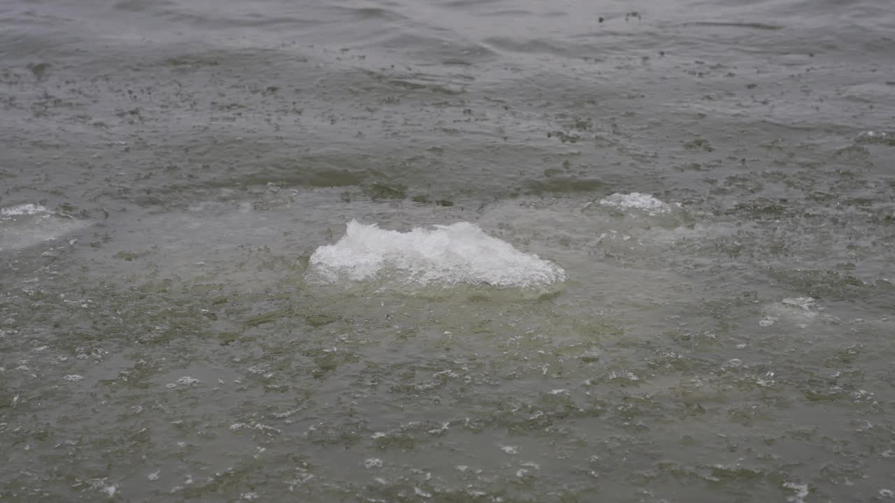 冰在结冰的水面上流动视频素材