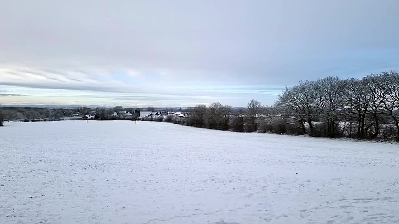 雪白的农村农田覆盖着冬天的雪毯视频素材