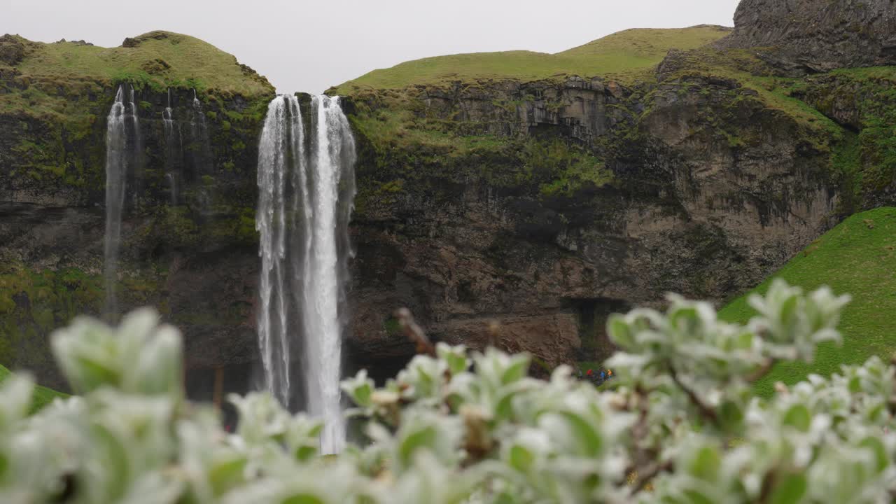 Seljalandsfoss瀑布在冰岛的山脊上雄伟地流淌视频素材