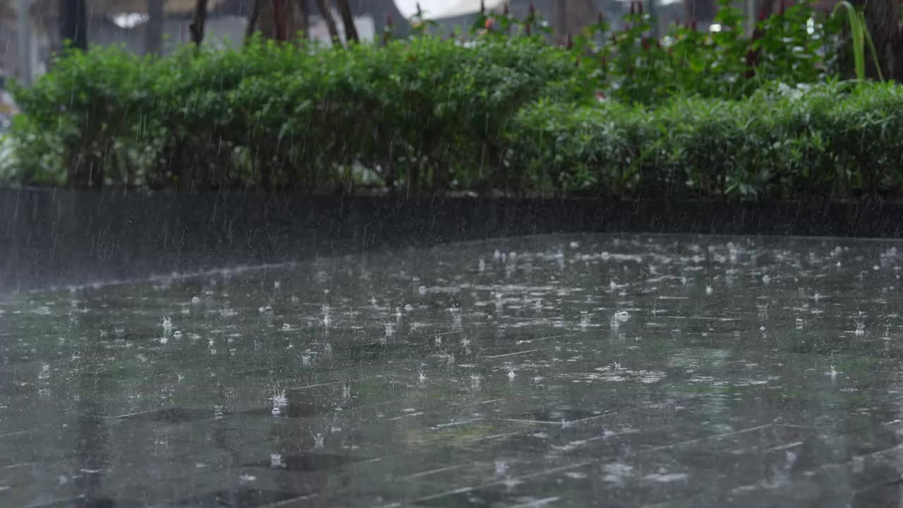 雨落在人行道上视频素材